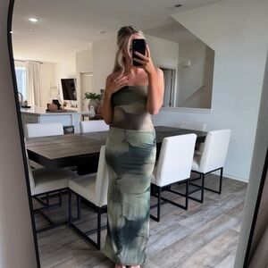 Blue Blush Strapless Floral Maxi Dress